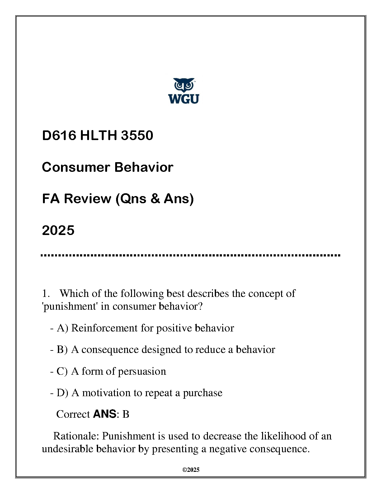 WGU HLTH 3550 Consumer Behavior Exam Review Q&A IMG-1