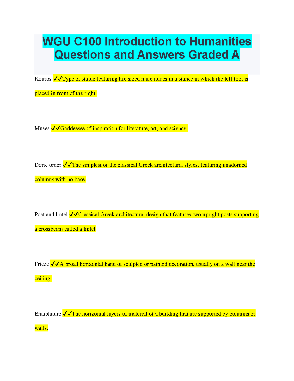 WGU C100 Intro to Humanities Q&A 2024-25 Grade A Guide IMG-1