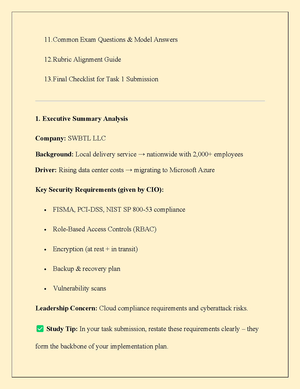 WGU DGN2 Task 1 Cloud Security Implementation Plan Solution