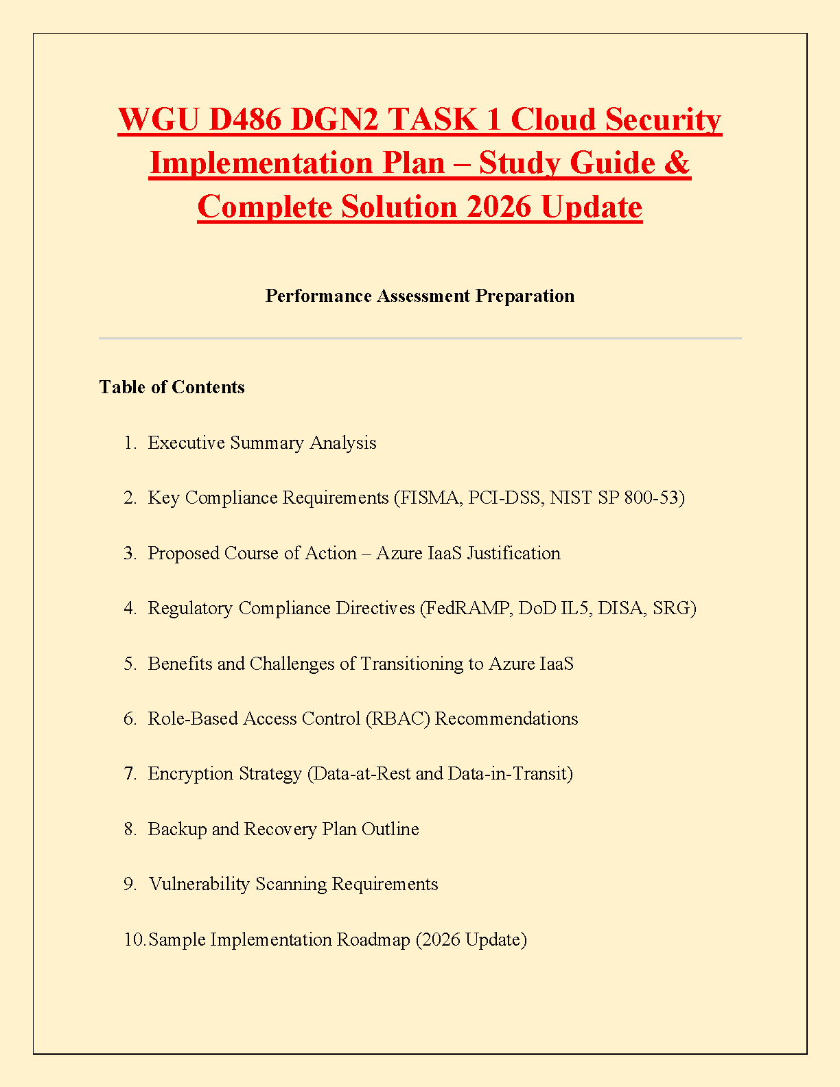 WGU DGN2 Task 1 Cloud Security Implementation Plan Solution