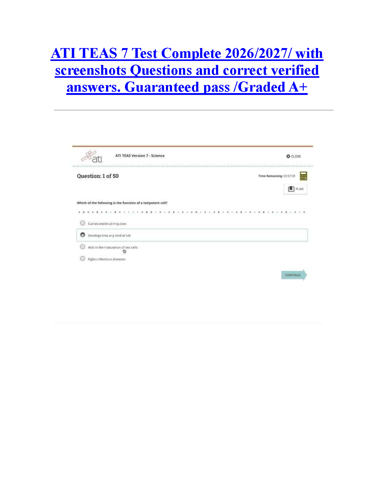ATI TEAS 7 Test Bank 2026/27 With Verified Answers & Screenshots