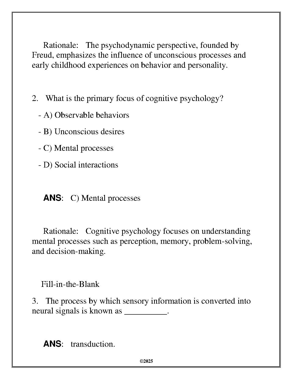 WGU PSYC 1010 Psych Exam Q&A 2025 Review