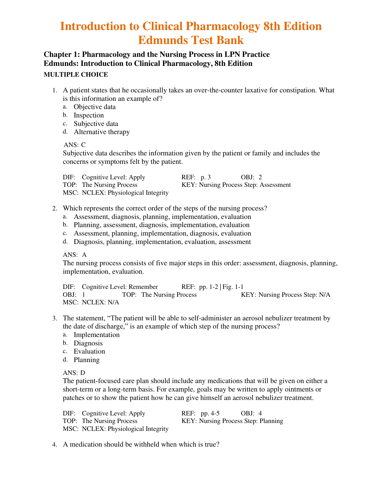 Introduction to Clinical Pharmacology, 8th Edition TEST BANK