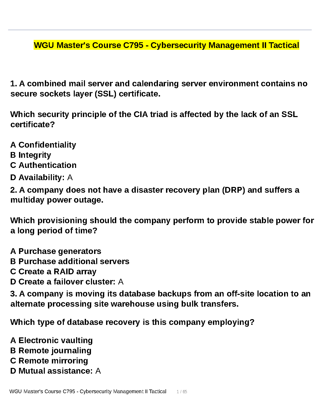 WGU C795 Cybersec Mgmt II Test Bank 2024/2025 Q&A Guide