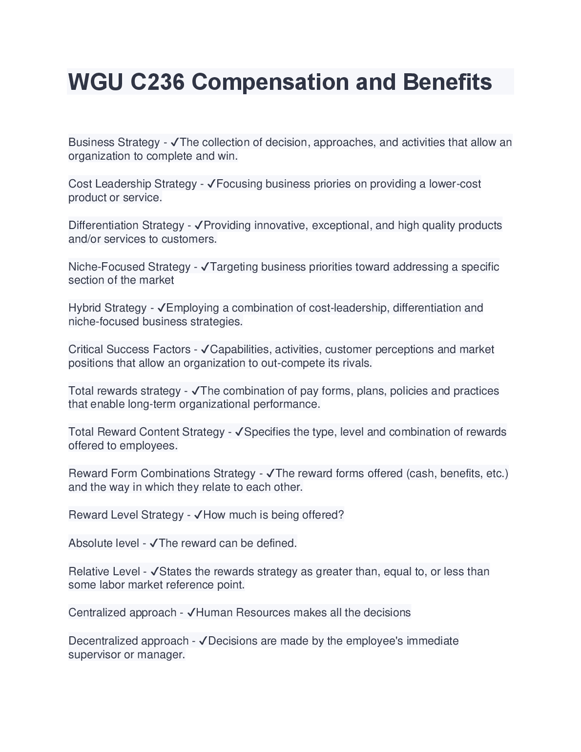 WGU C236 Compensation & Benefits Study Guide