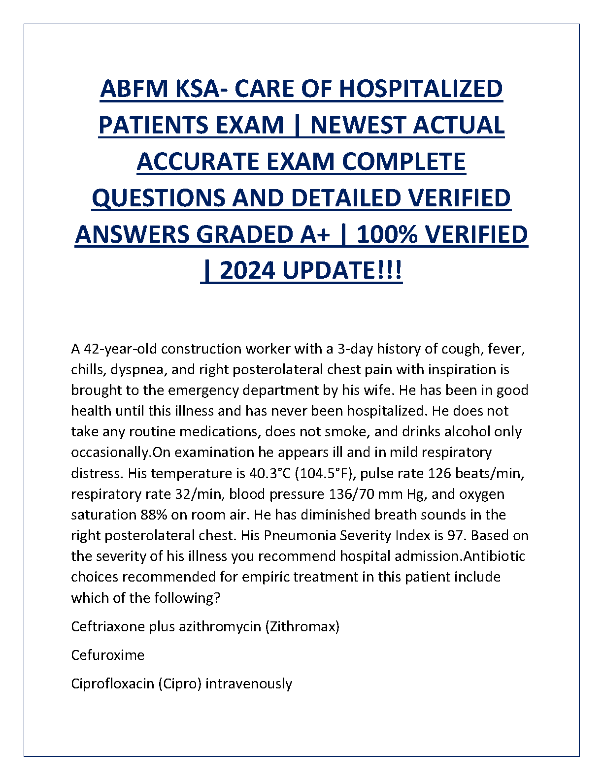 ABFM KSA 2026/27 Care of Hospitalized Patients Questions and Answers