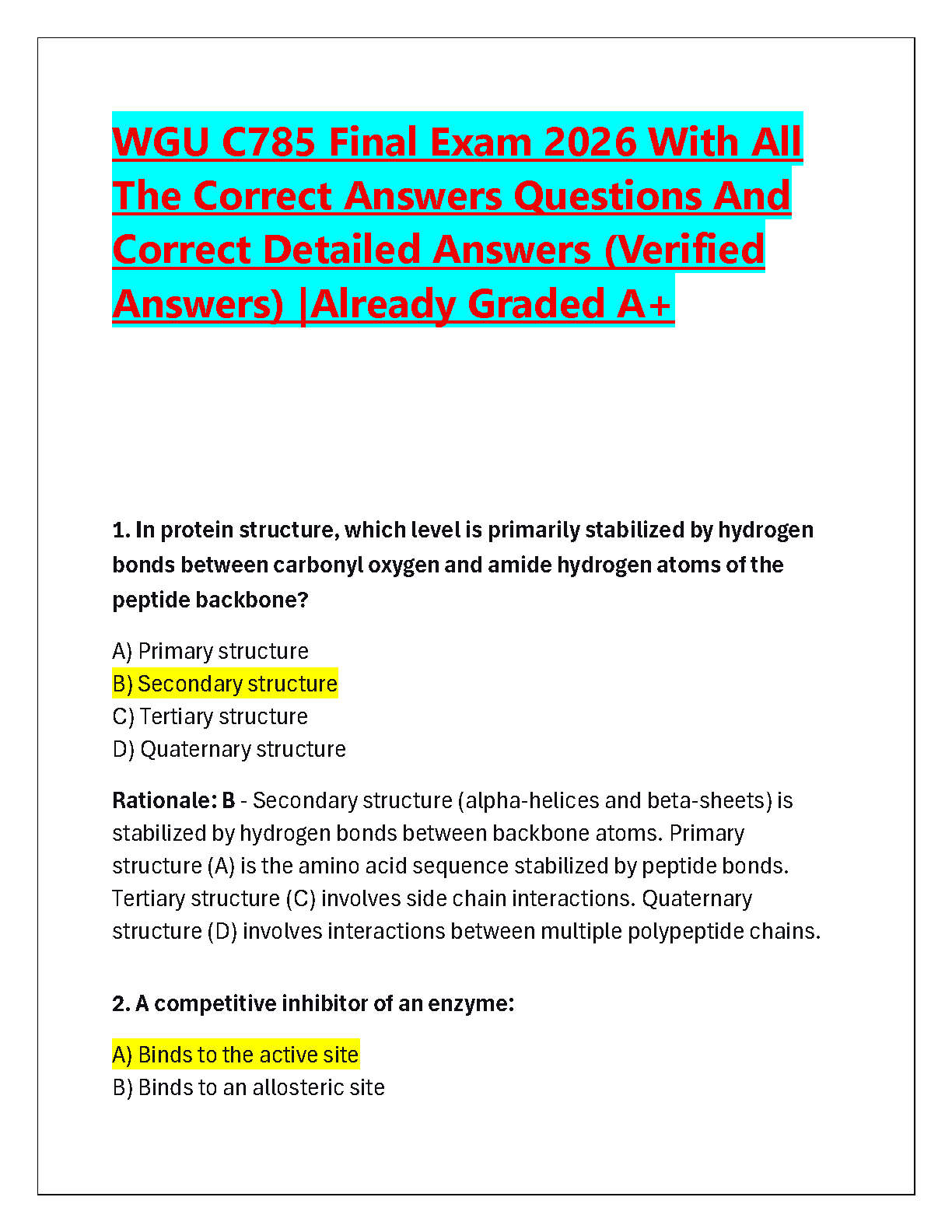 WGU C785 Biochemistry Final Exam Test Bank 2026 IMG-1