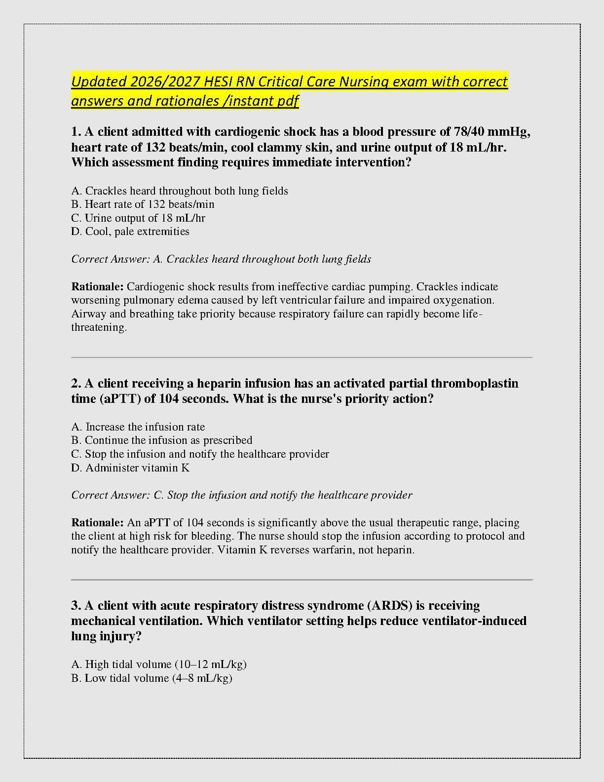 NCLEX Critical Care Test Bank 2026: Shock, ARDS & DKA Practice Questions IMG-1