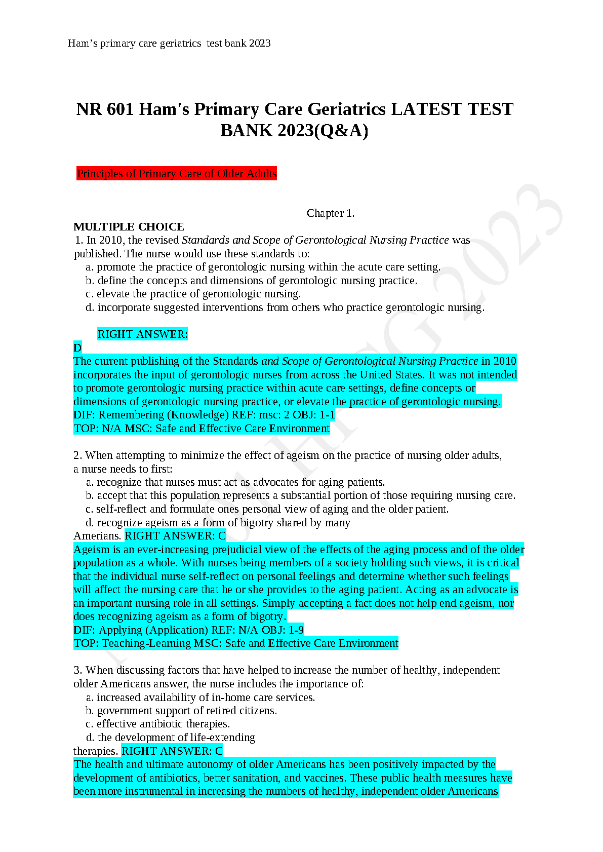 NR 601 Geriatric Nursing Test Bank Q&A Questions IMG-1
