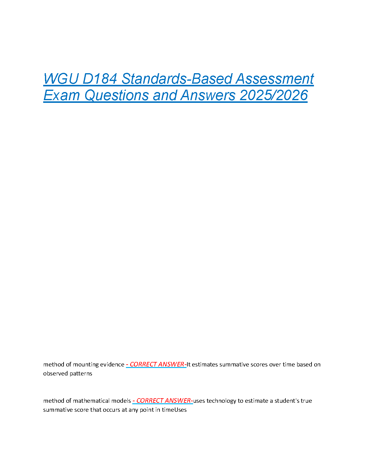 WGU D184 Standards Based Assessment Qs A 2024 2025