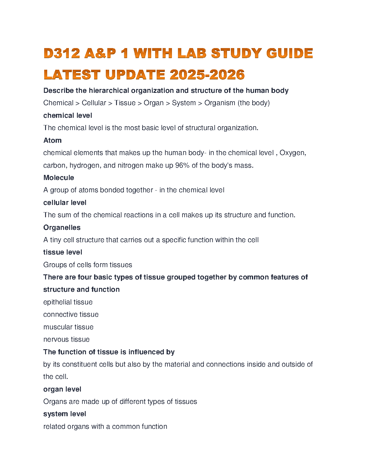 WGU D312 Anatomy Physiology 1 Study Guide 2025-2026 IMG-1
