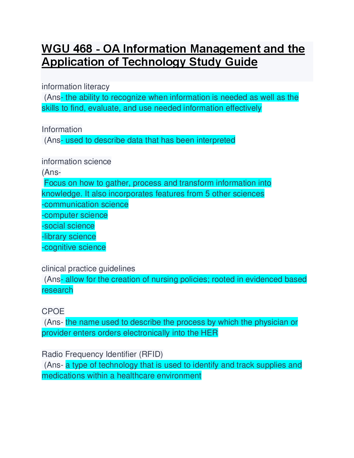 WGU 468 OA Info Mgmt Tech Study Guide 2024-25