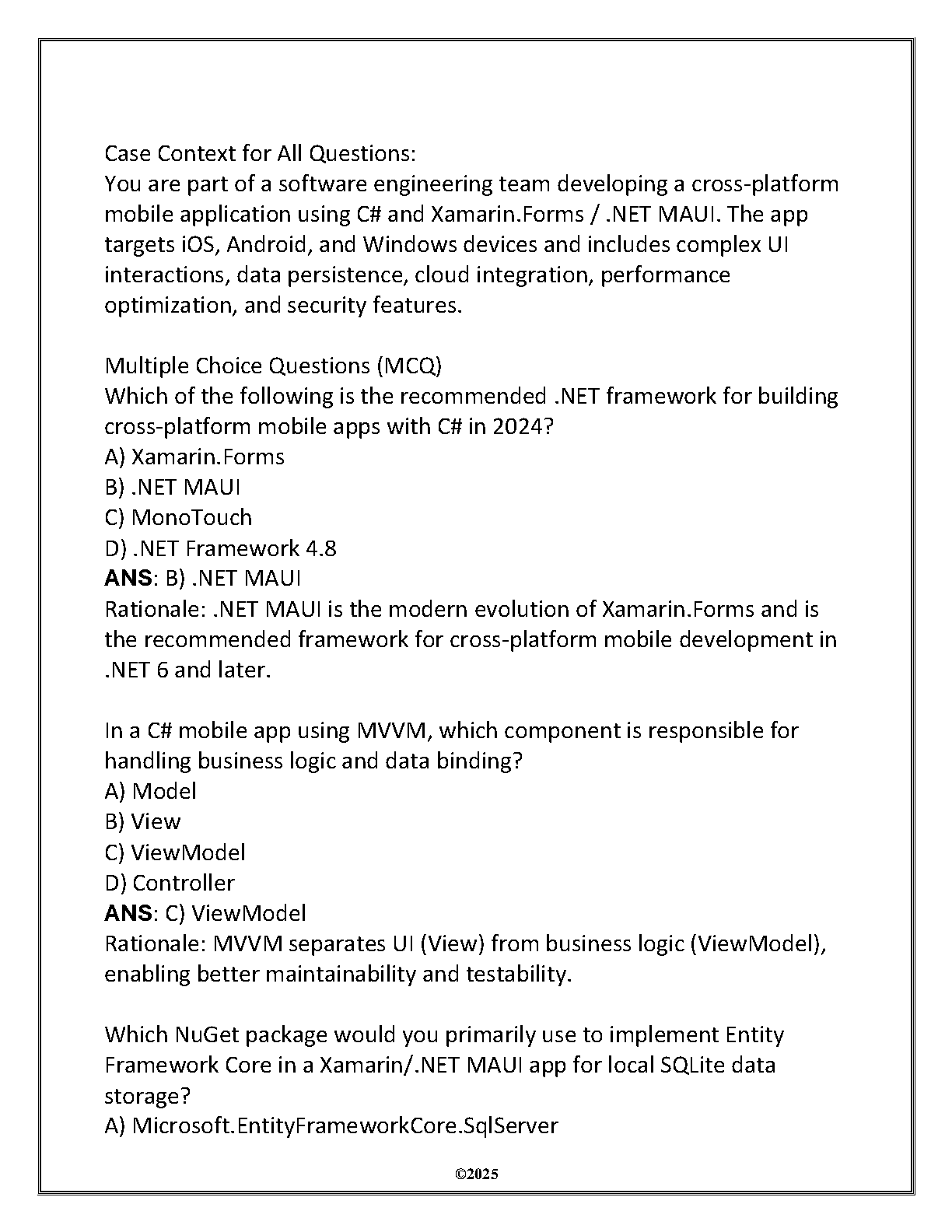 WGU C971 Mobile App Dev C# Final Exam Test Bank