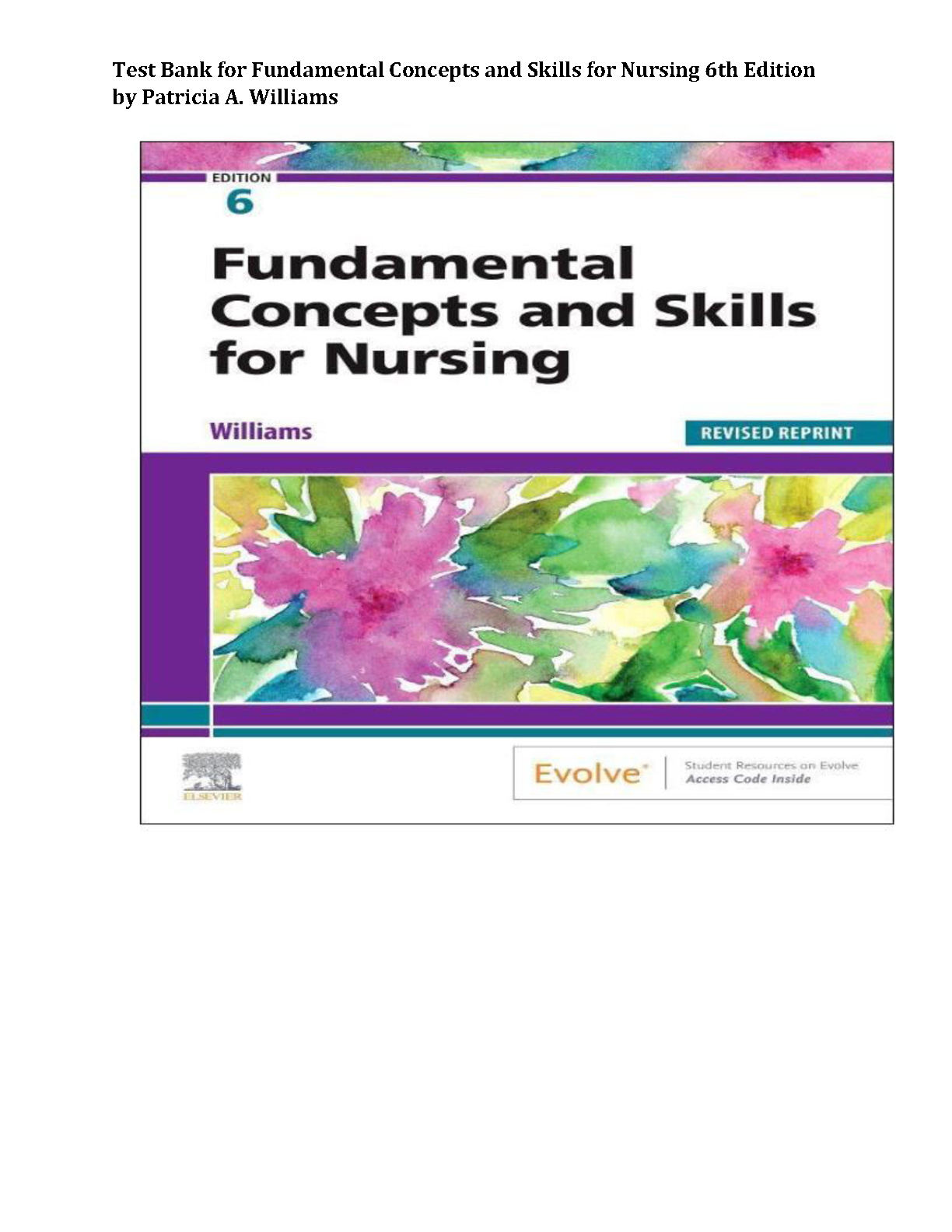 Fundamental Nursing Test Bank 2026/27 | 6th Ed Williams IMG-1