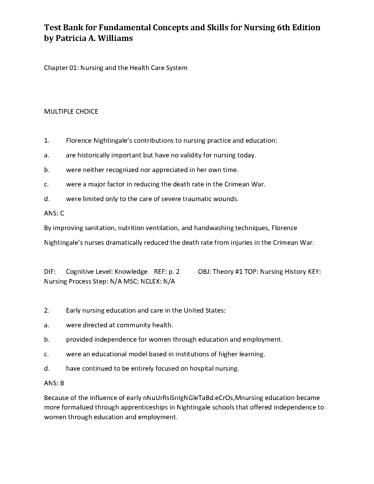 Fundamental Nursing Test Bank 2026/27 | 6th Ed Williams