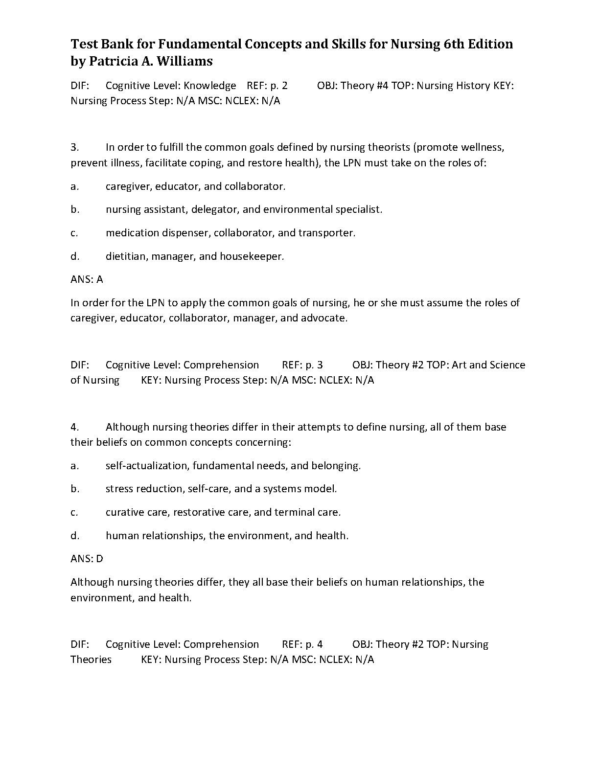 Fundamental Nursing Test Bank 2026/27 | 6th Ed Williams IMG-3