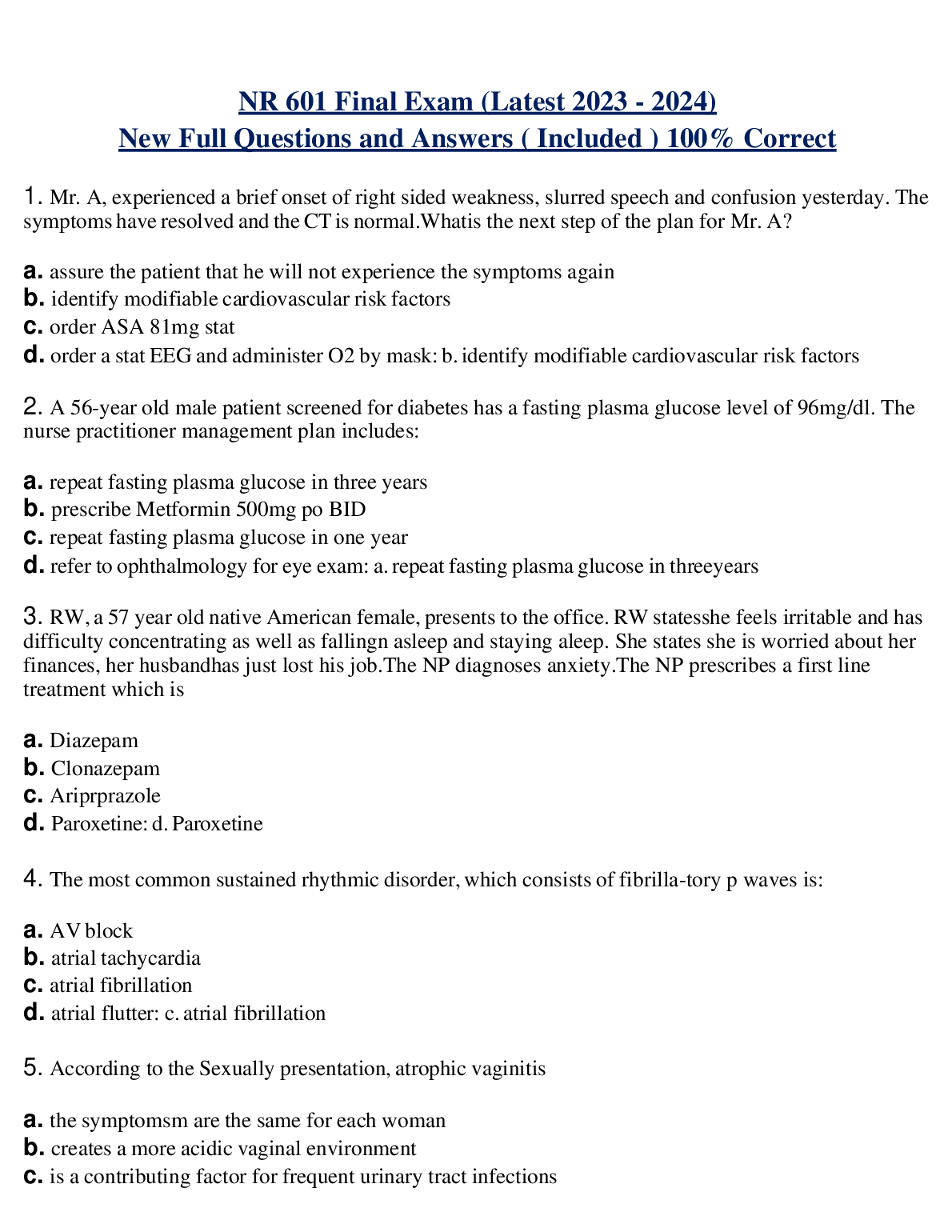 NR 601 Final Exam Qs A's 2023-2024 Study Guide