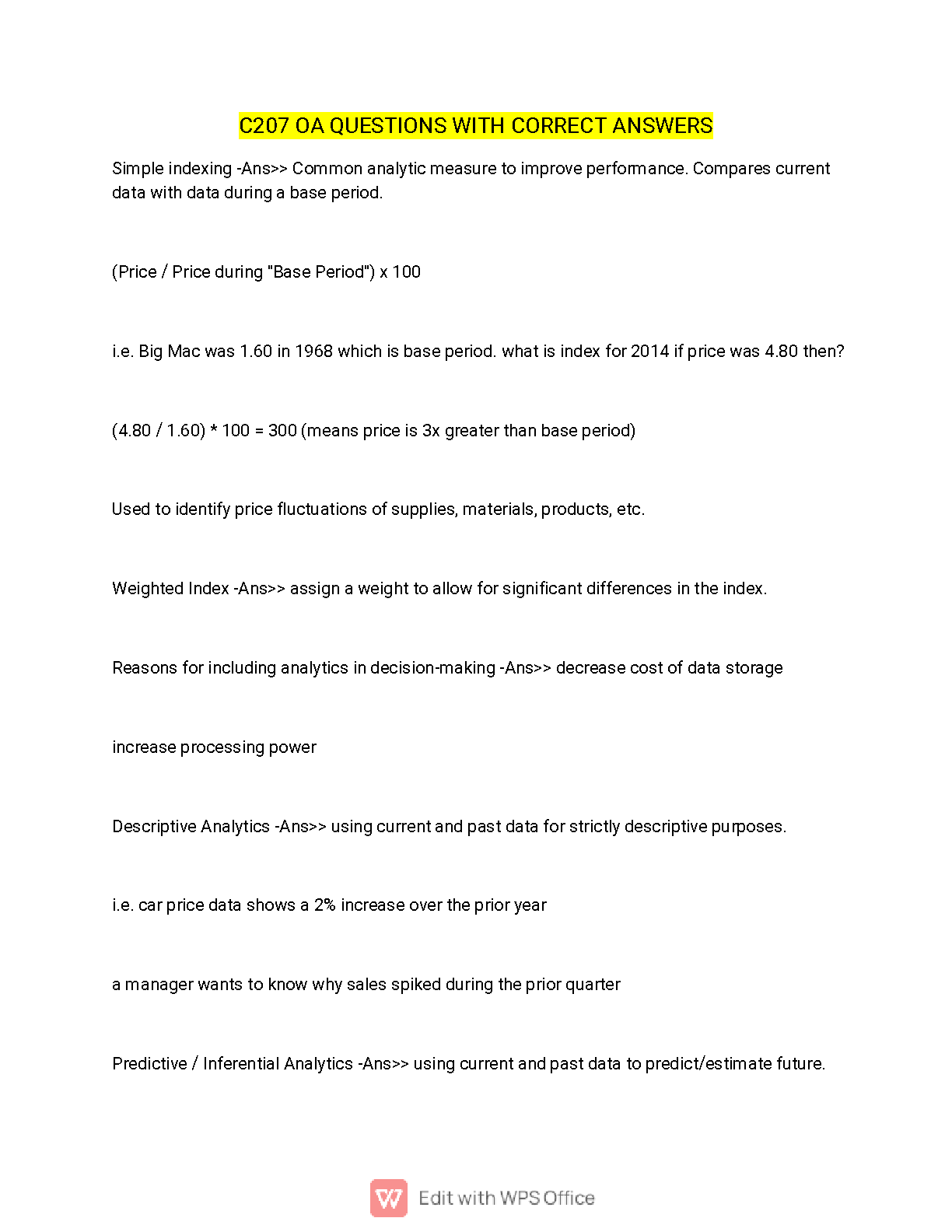 WGU C207 Data Driven Decision Making OA Test Bank 2025
