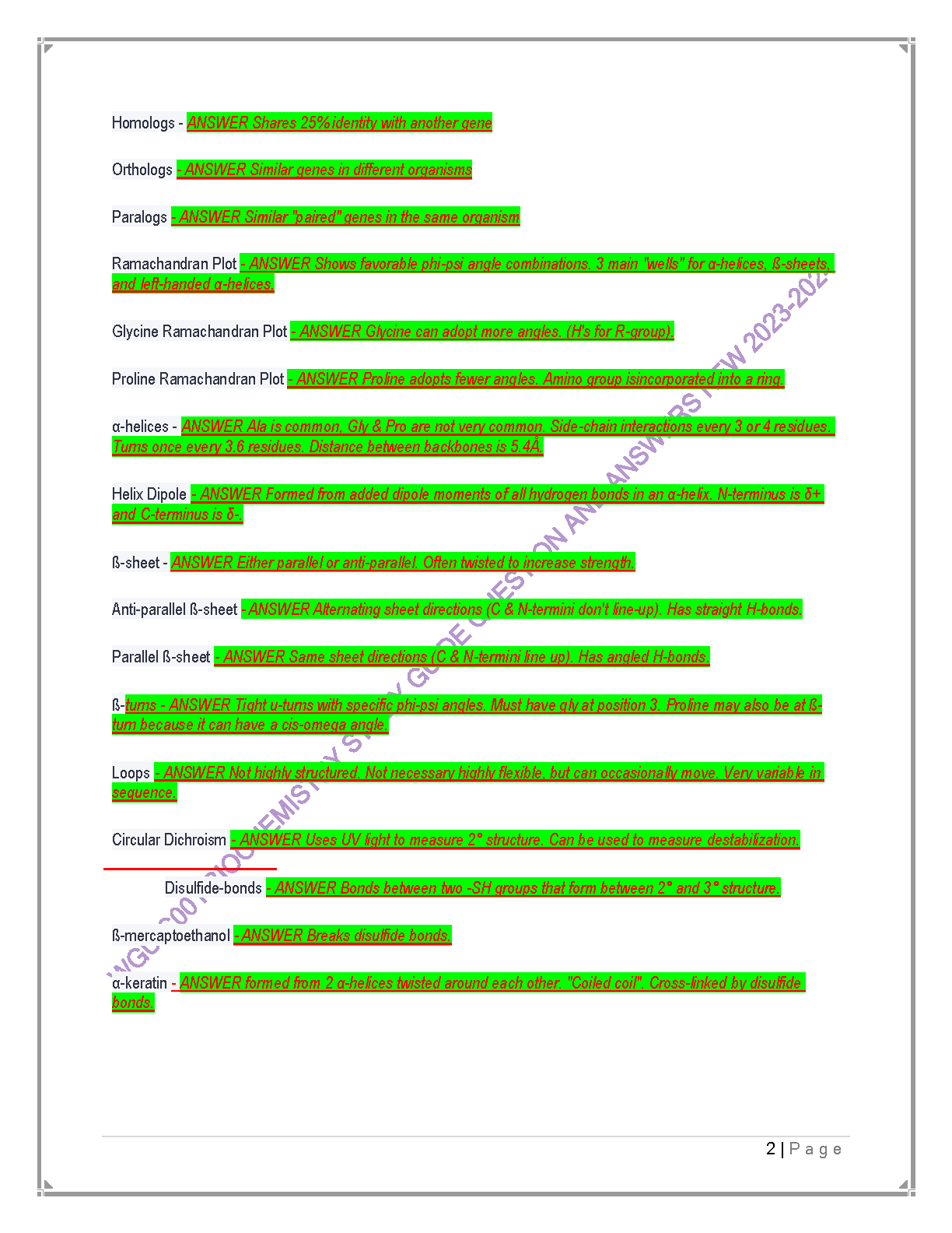 WGU C001 Biochemistry Study Guide Q&A 2023-24