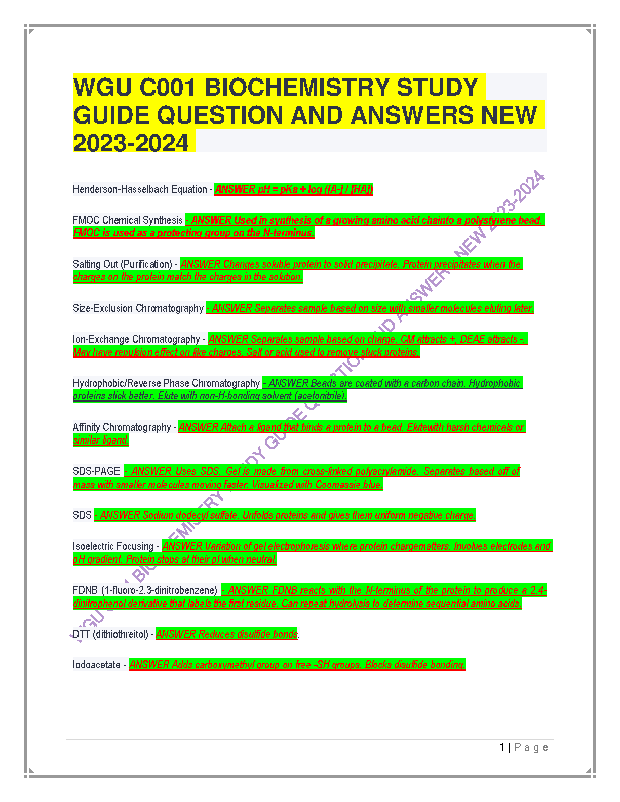 WGU C001 Biochemistry Study Guide Q&A 2023-24