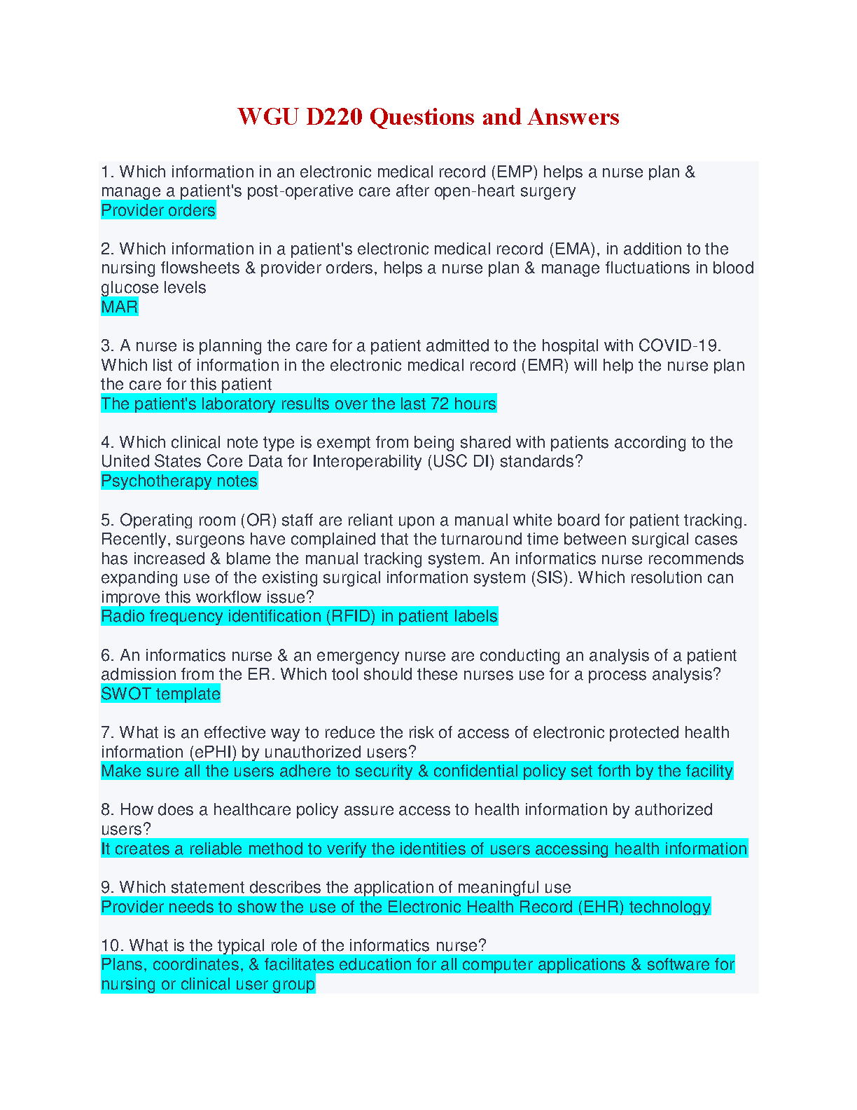 WGU D220 Exam Questions and Answers 2024/2025 Edition