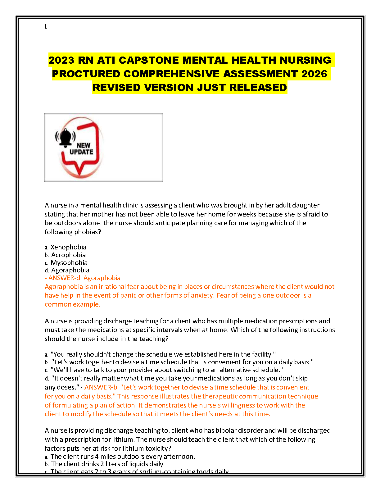 ATI RN Mental Health Psych Exam Prep 2025/2026 Questions and Answers