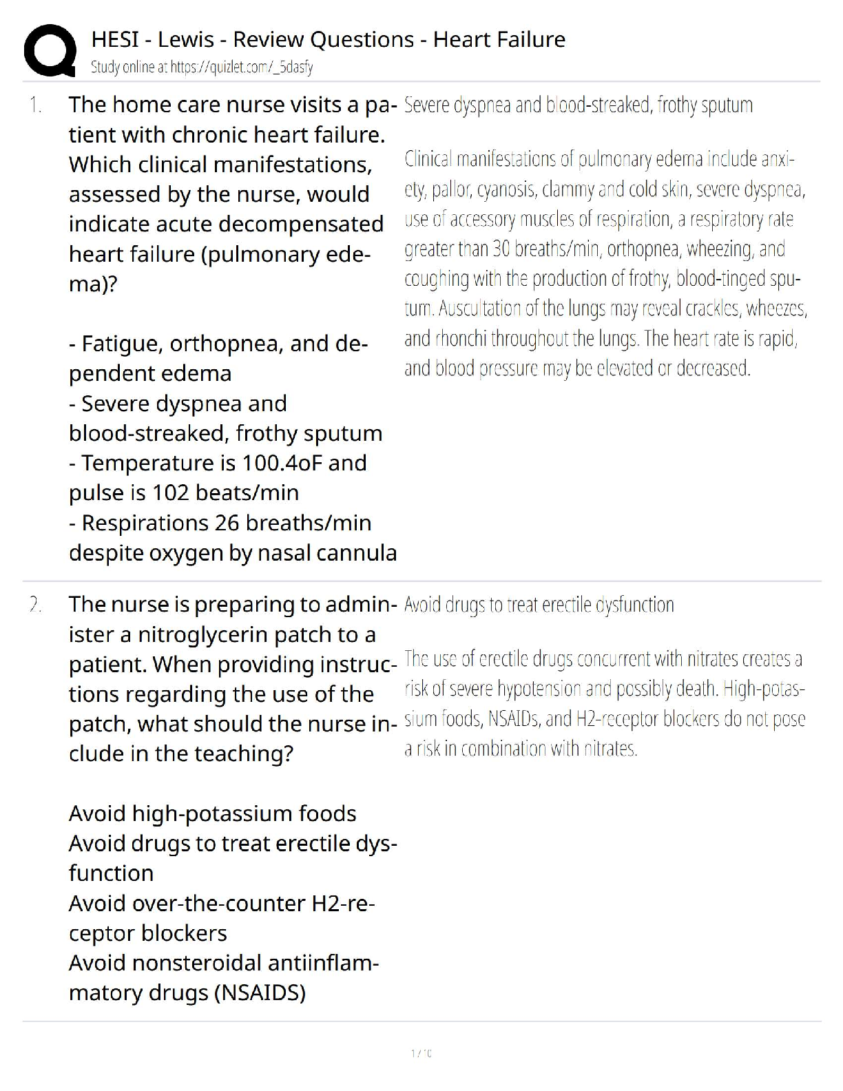 Heart Failure HESI Test Bank 2026/27 | Lewis MSN Chapter Practice