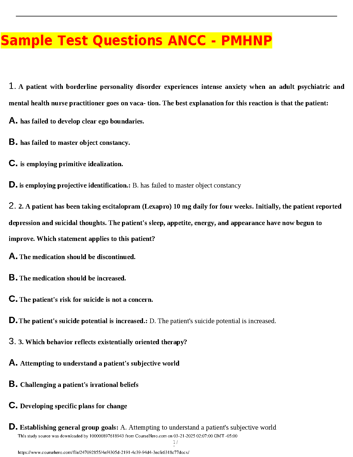 ANCC PMHNP Exam Prep Sample Test Questions 2026/27