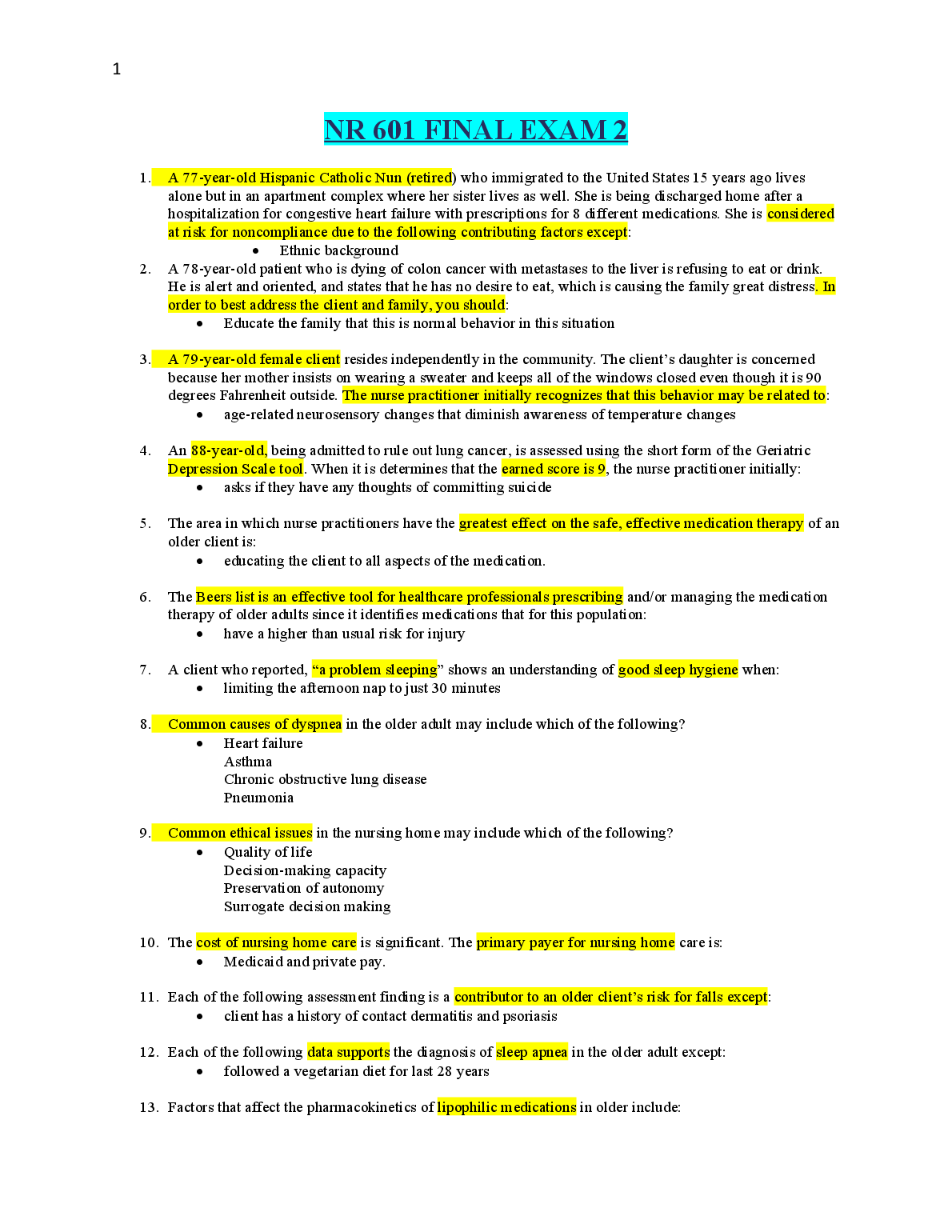 NR 601 Final Exam 2 Q&A 2023/24 | Nursing Test Bank