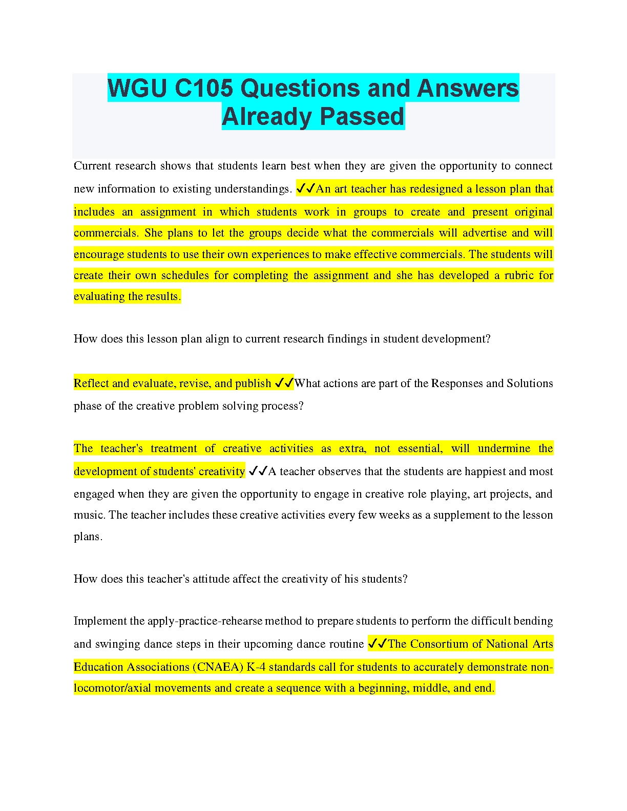 WGU C105 Art Education Q&A: Exam Prep & Solutions IMG-1