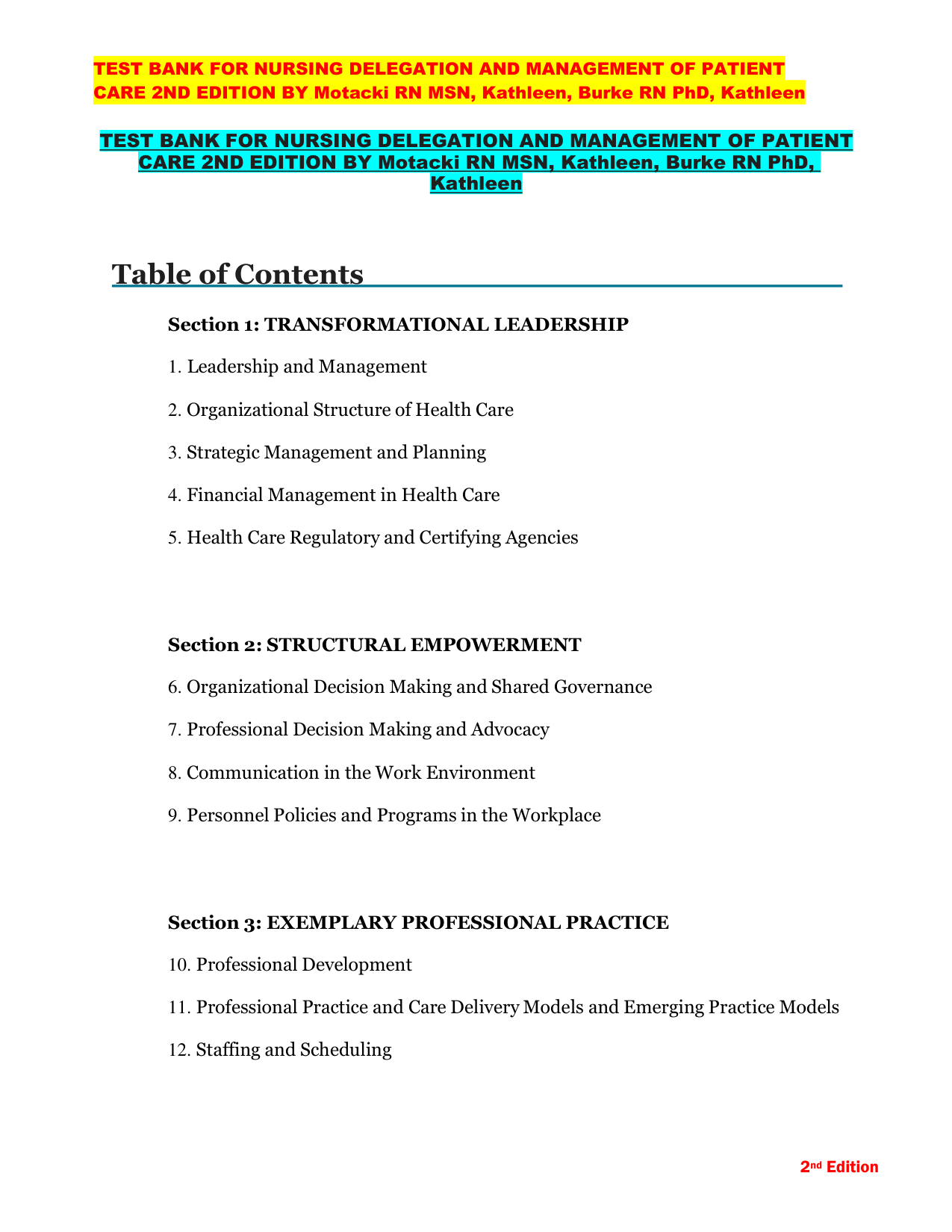 Nursing Delegation and Management of Patient Care, 2nd ED