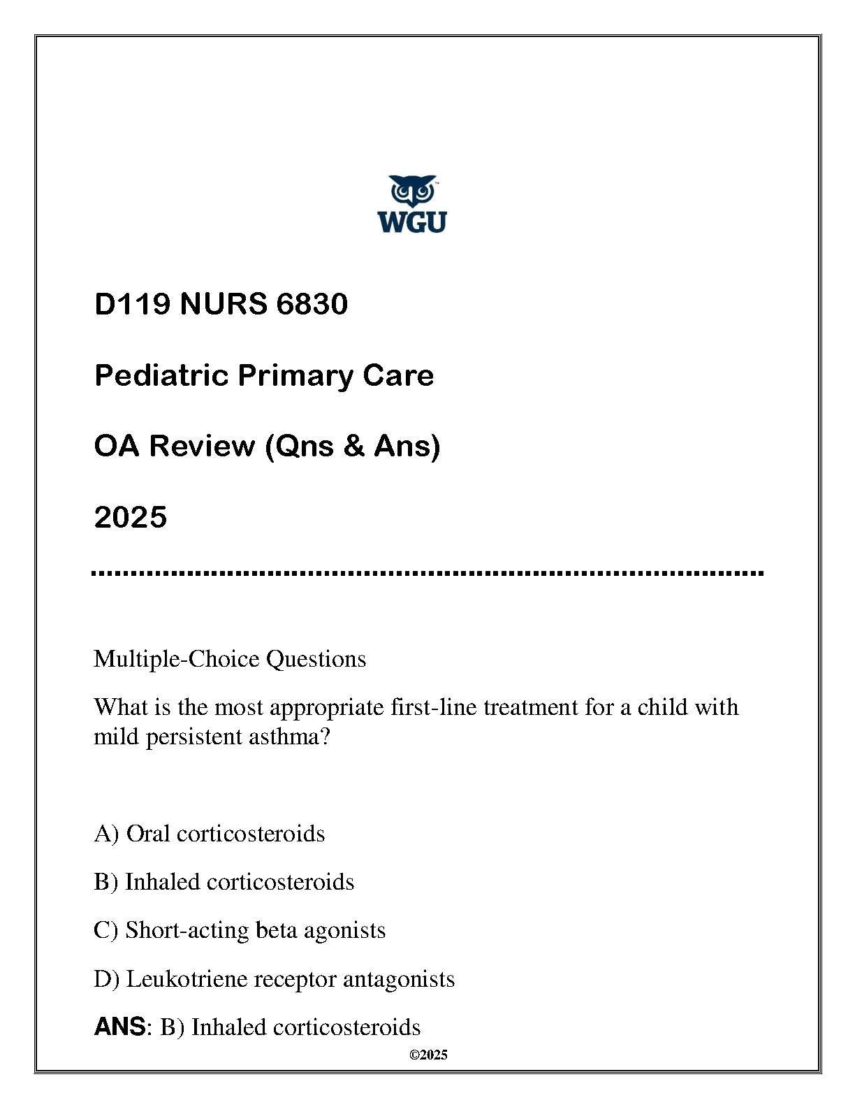 NURS 6830 Pediatric Primary Care OA Review 2025 Q&A Guide IMG-1
