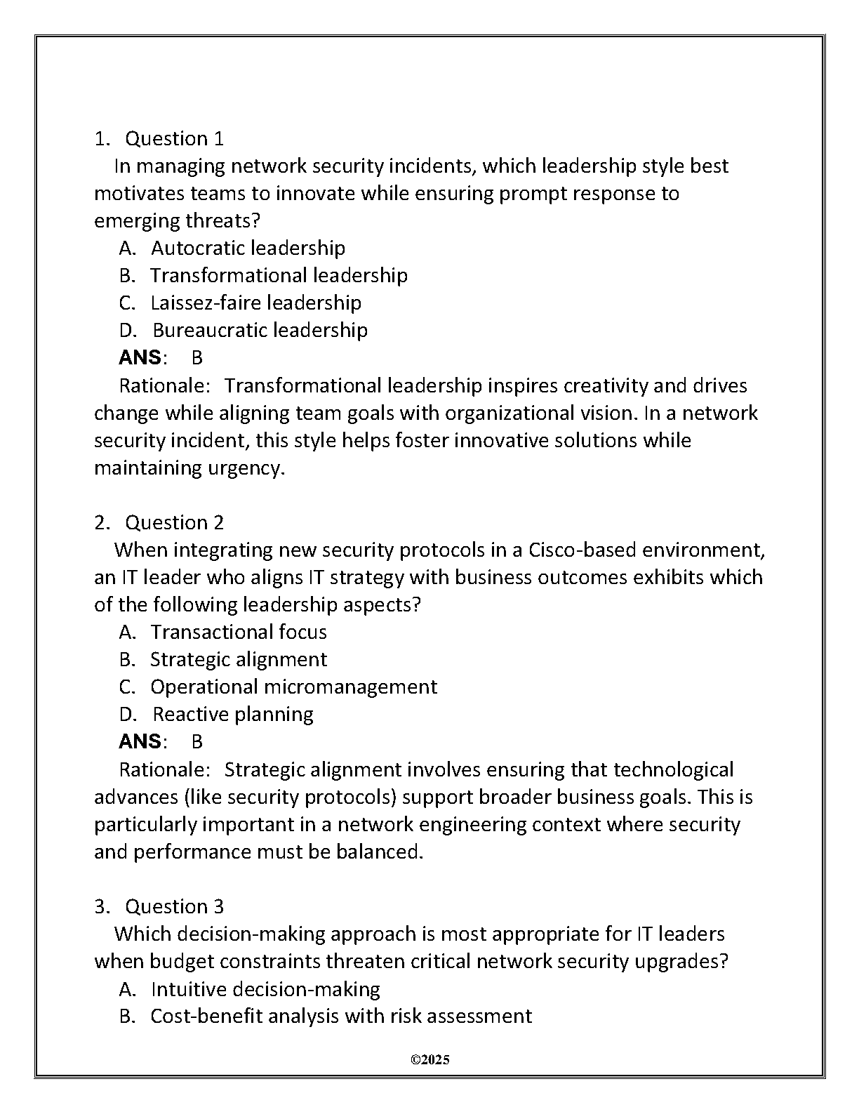 WGU D370 IT Leadership Test Bank and Answers
