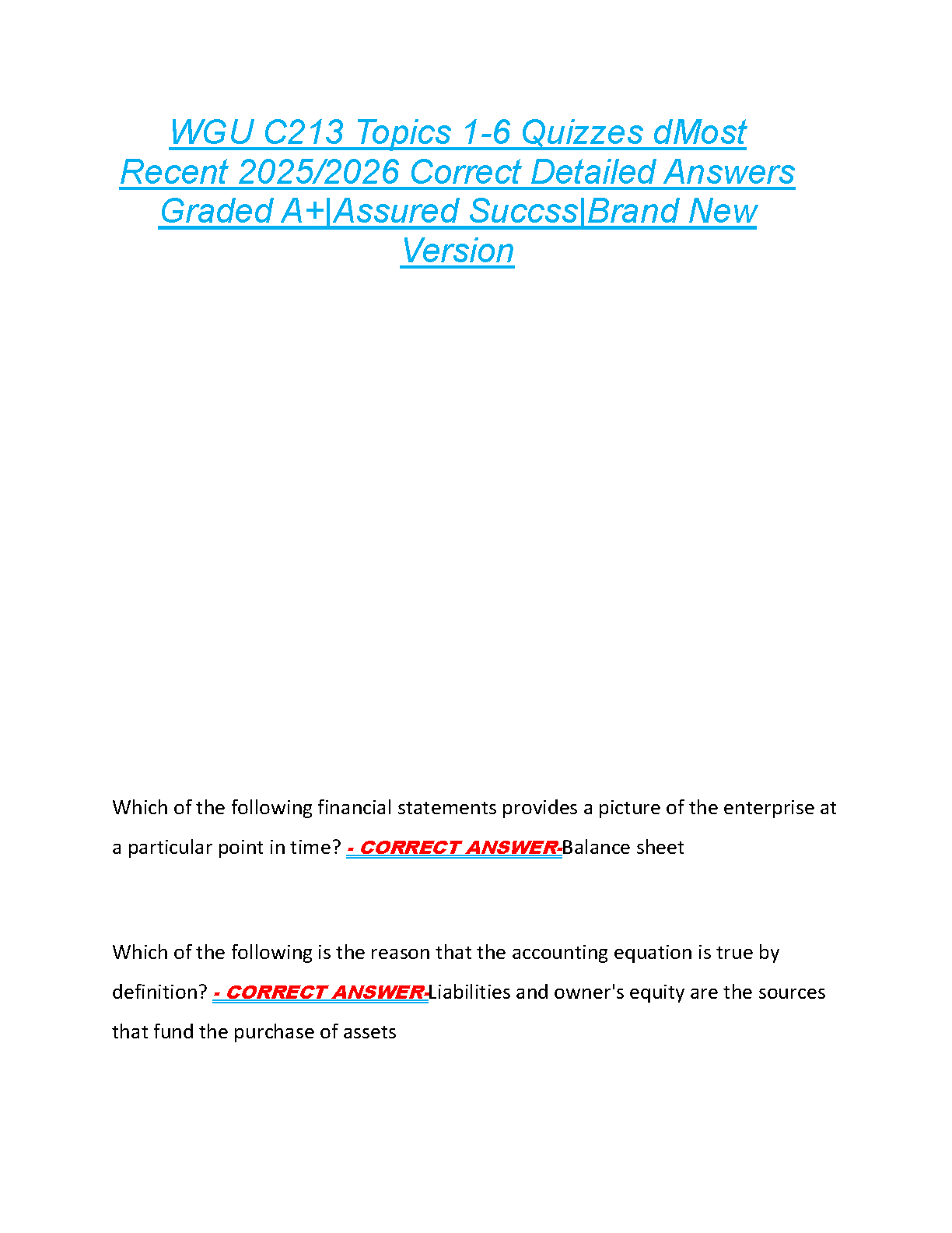 WGU C213 Quiz Bank 2025 - Topics 1-6 A+ Guide