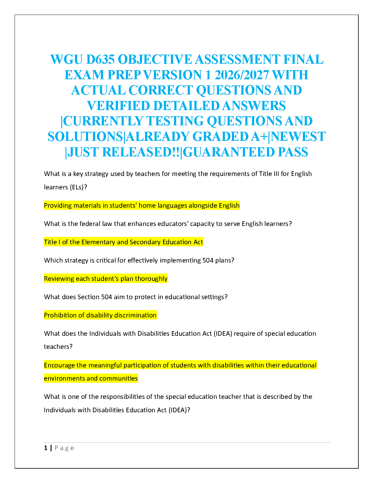 WGU D635 Teacher as Educational Leader Final Exam Test Bank IMG-1