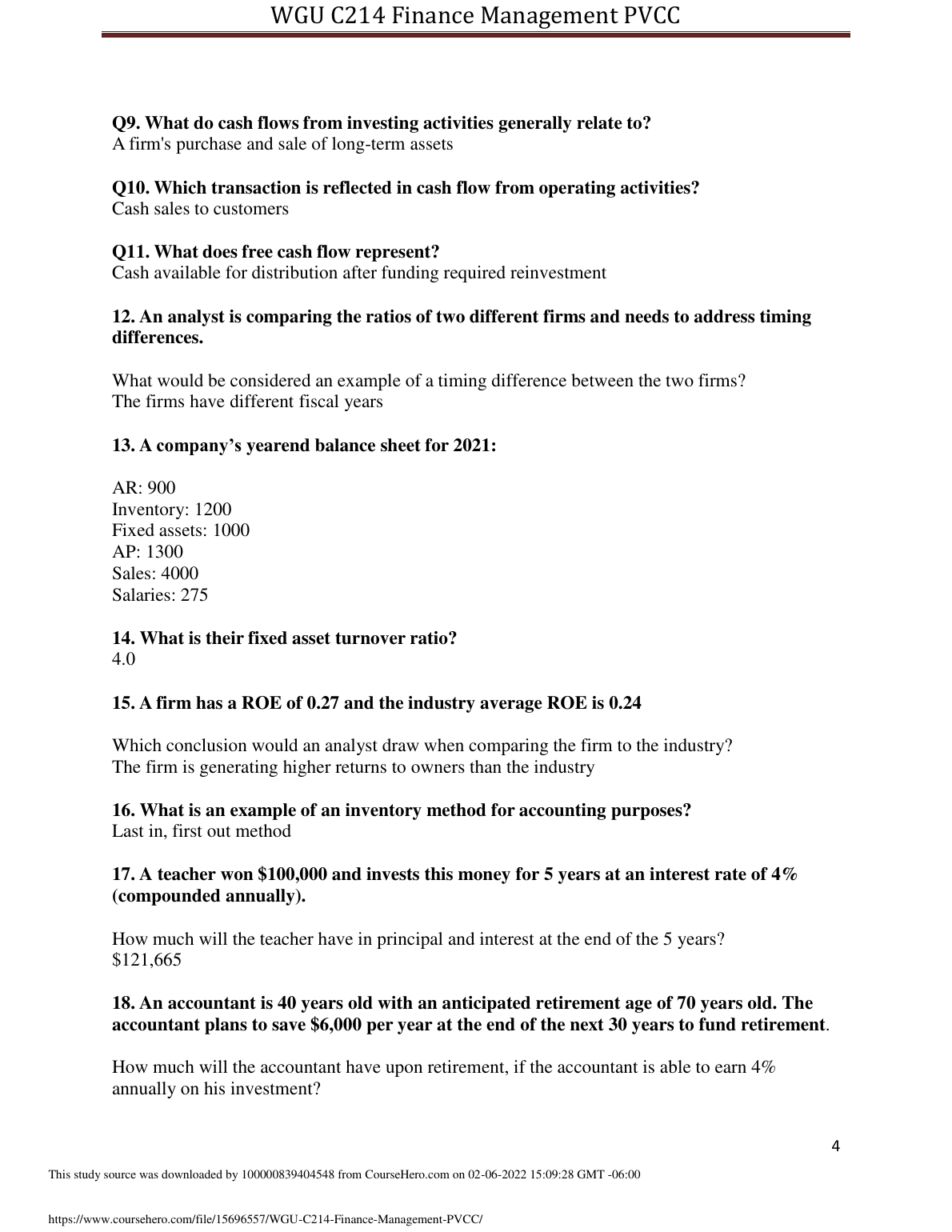 WGU C214 Finance Management Exam With Answers 2023 IMG-1