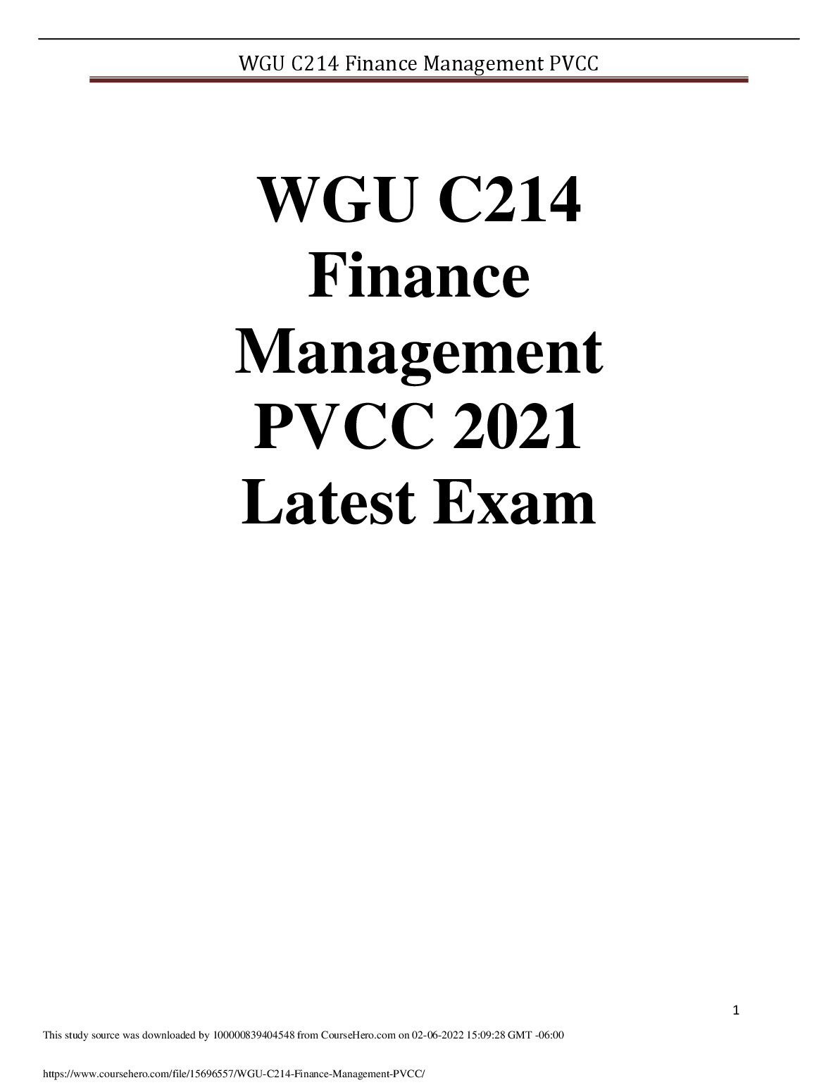 WGU C214 Finance Management Exam With Answers 2023