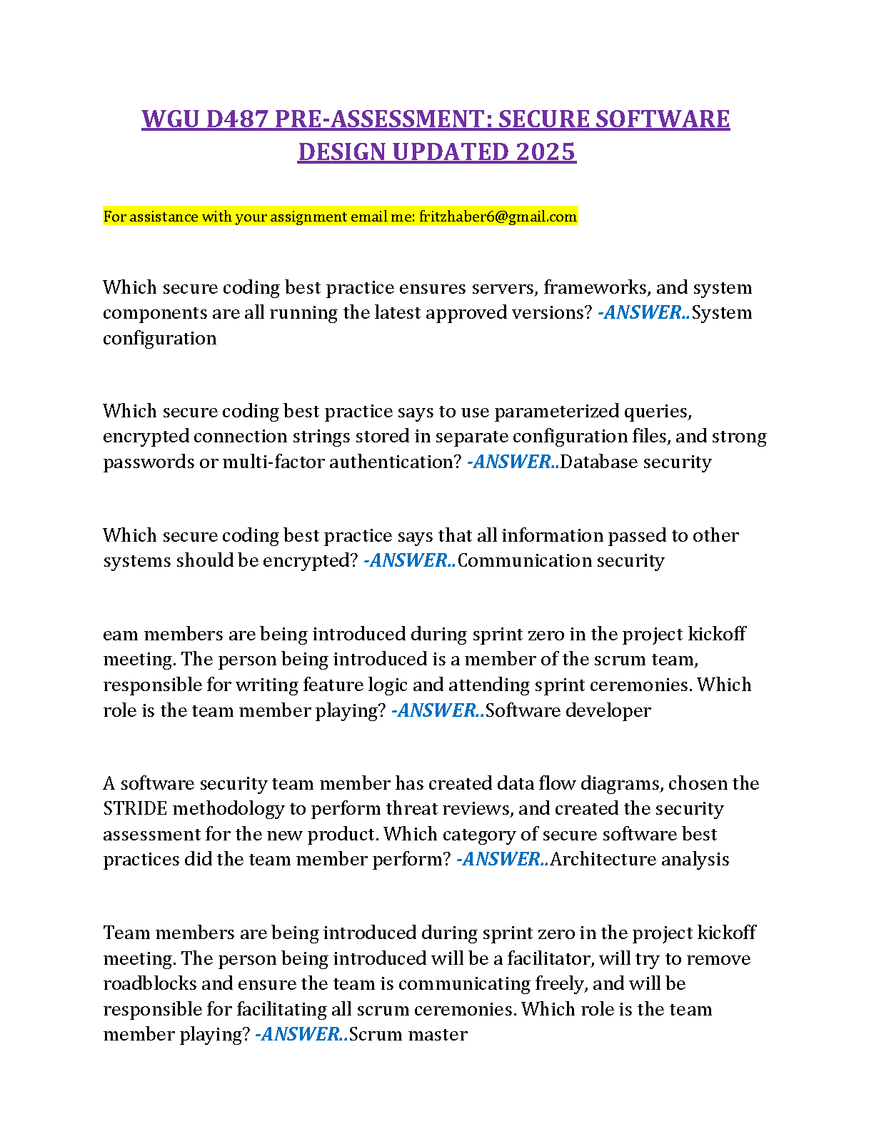 WGU D487 Secure Software Design Prep Guide 2025