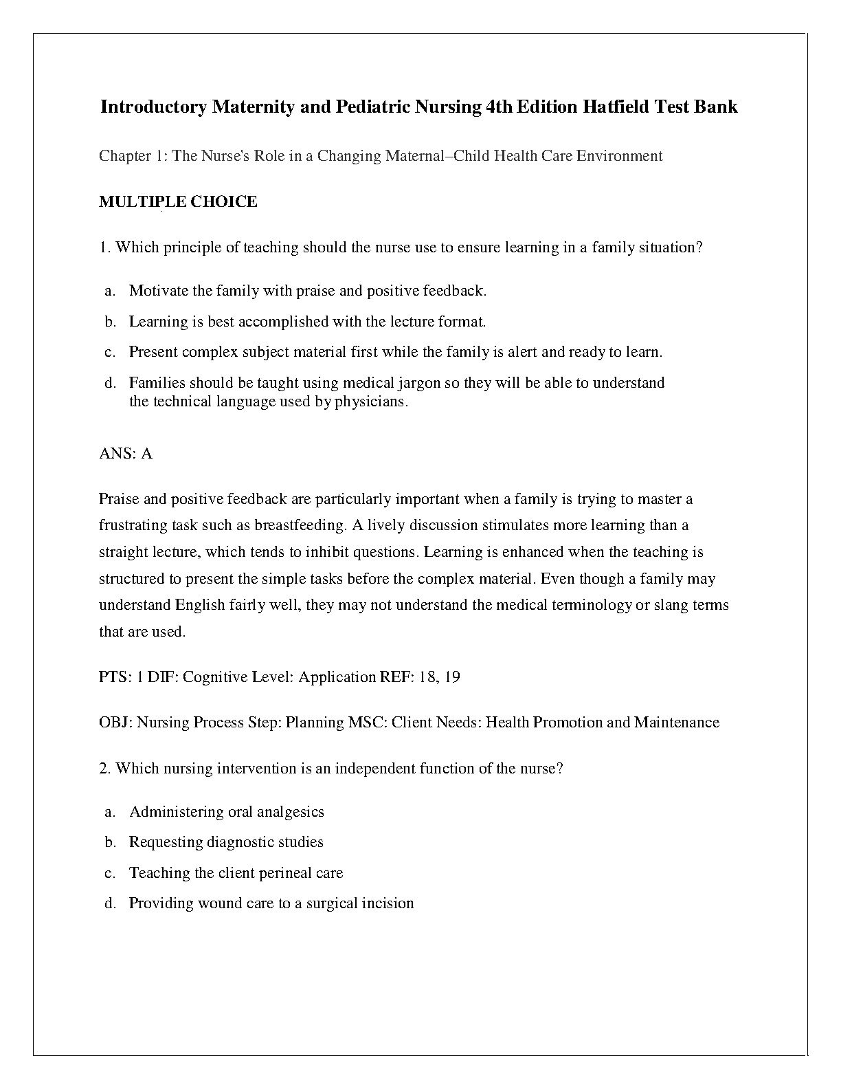 Maternity & Pediatrics Test Bank 4th Ed 2026/2027