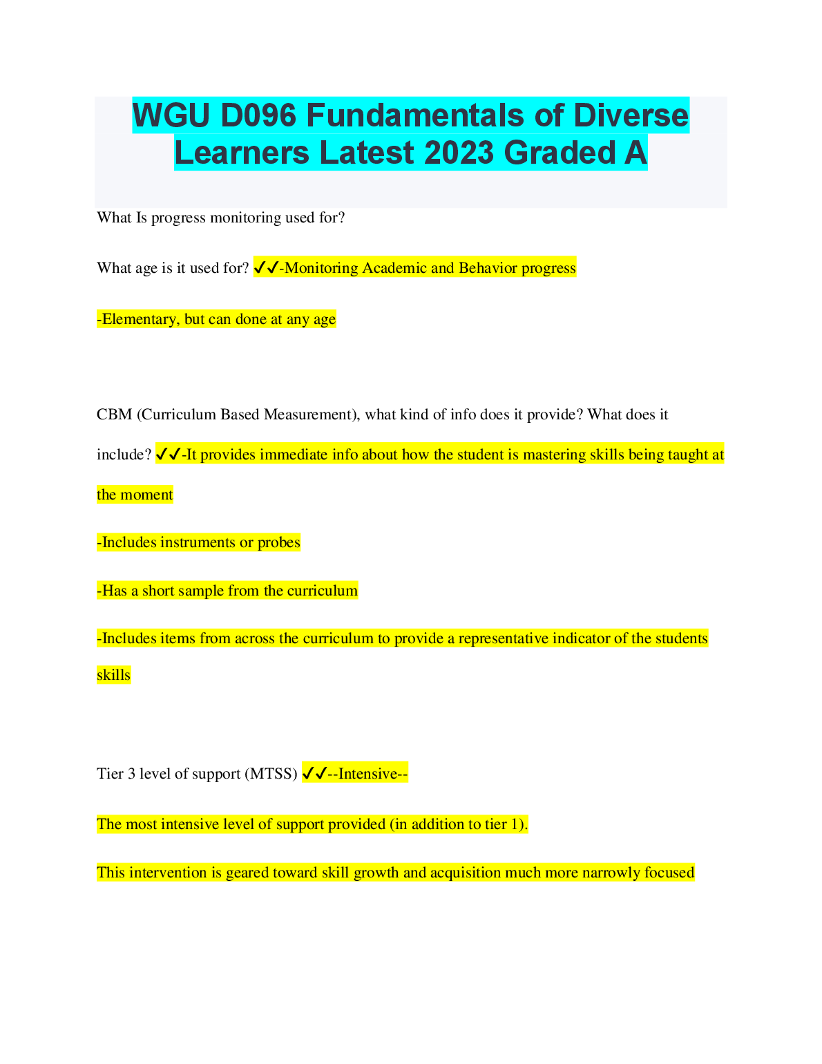 WGU D096 Fundamentals of Diverse Learners Exam 2023