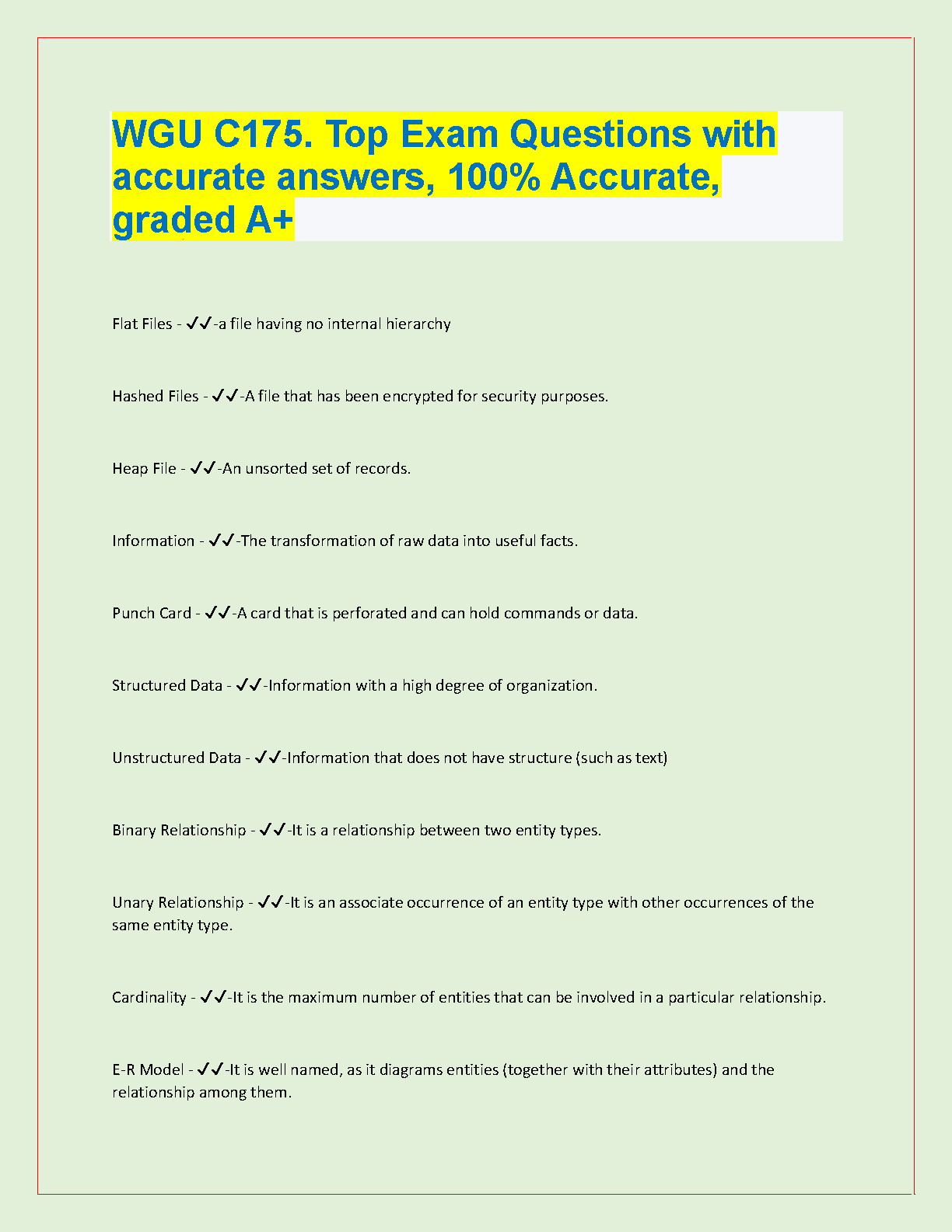 WGU C175 Exam Prep 2024-2025 Question Bank & Answers IMG-1