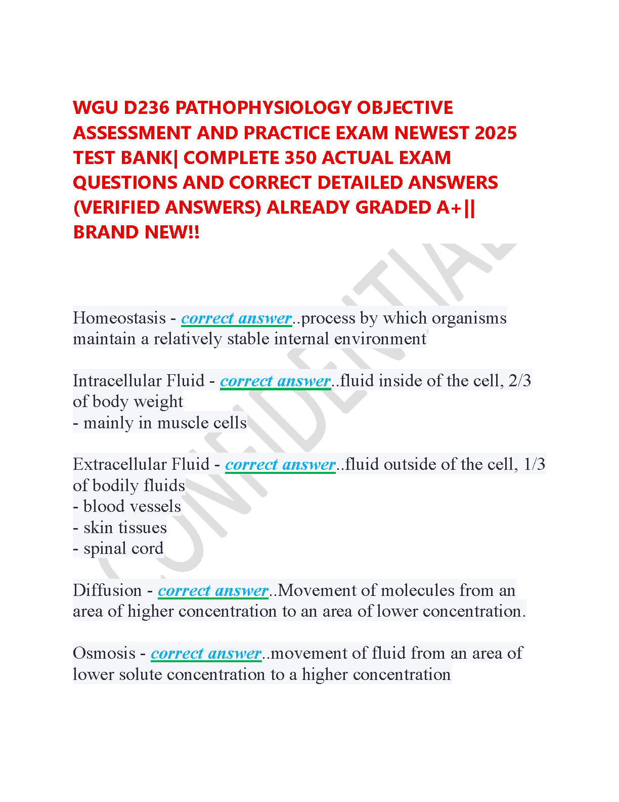 WGU D236 Pathophysiology Test Bank 2025 | 350 Qs