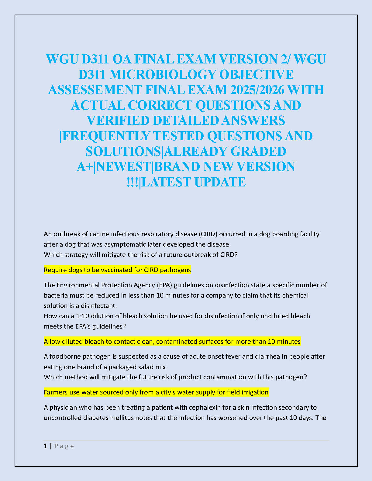 WGU D311 Microbiology Final Exam Study Guide 2025 IMG-1