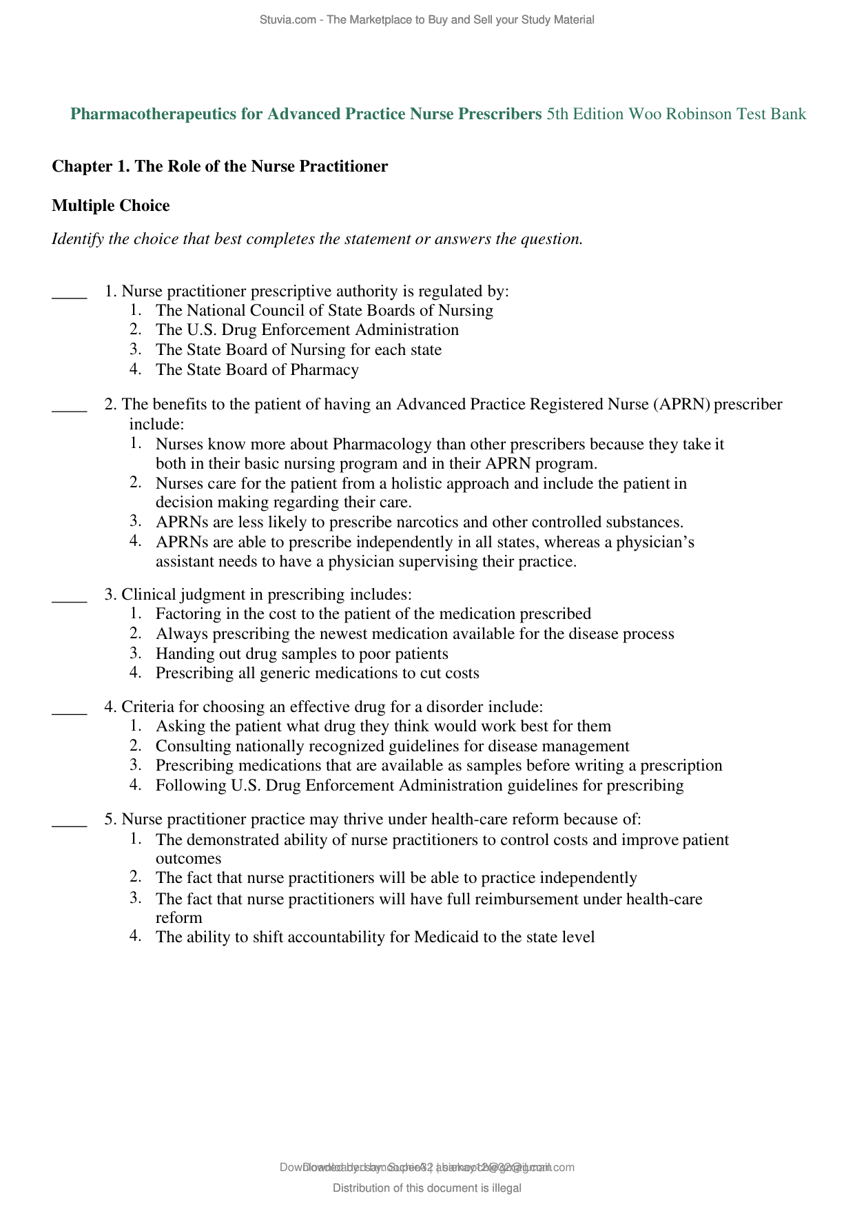 Pharmacotherapeutics For Advanced Practice Nurse Prescribers