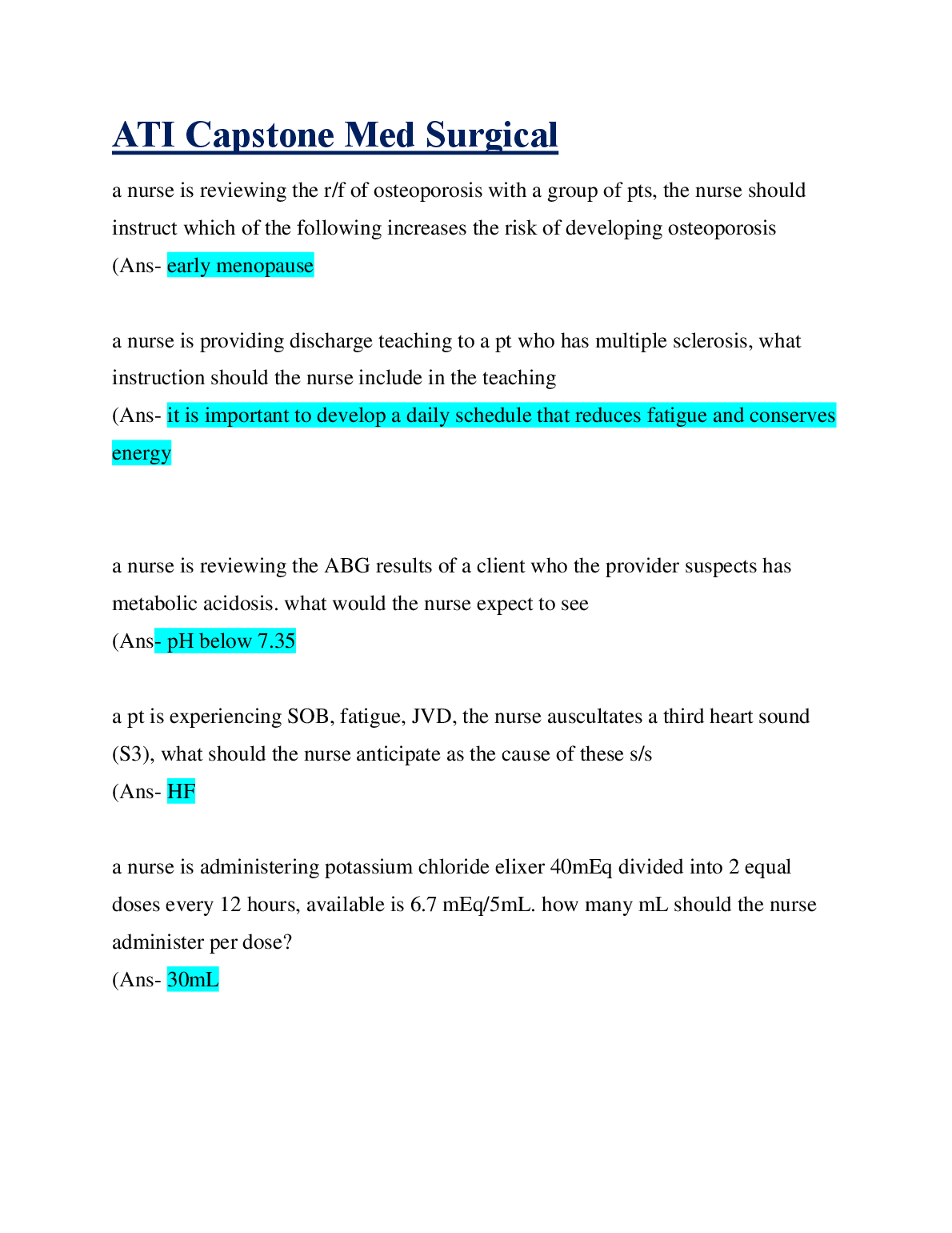 ATI Capstone Med Surg Solutions 2026/27