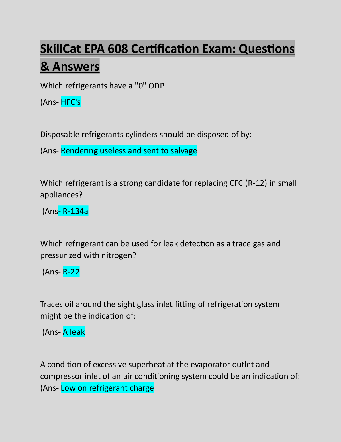 EPA 608 Exam Prep 2026 | SkillCat Test Bank with Answers