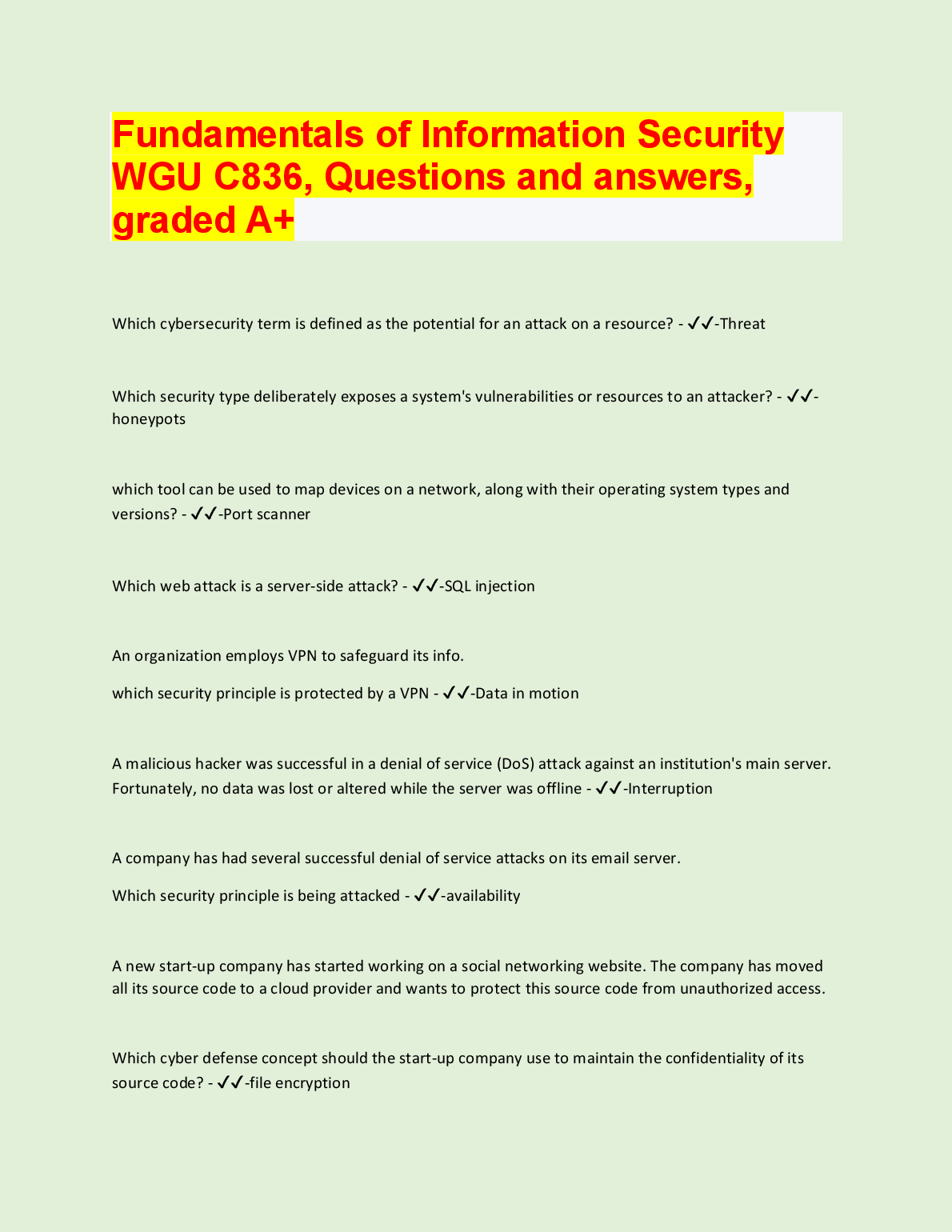 WGU C836 Info Security Q&A Study Guide 2024/2025