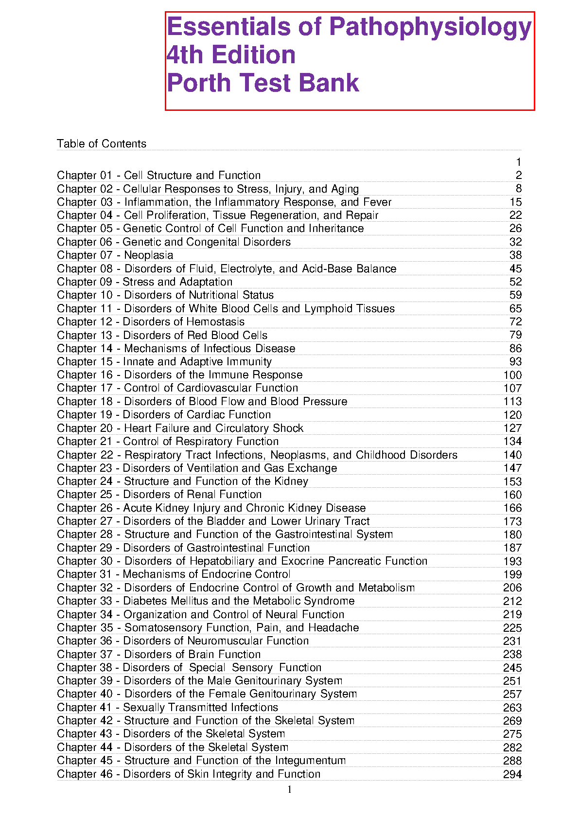 Pathophysiology Test Bank 2025-26 Essentials Porth Ed. 4
