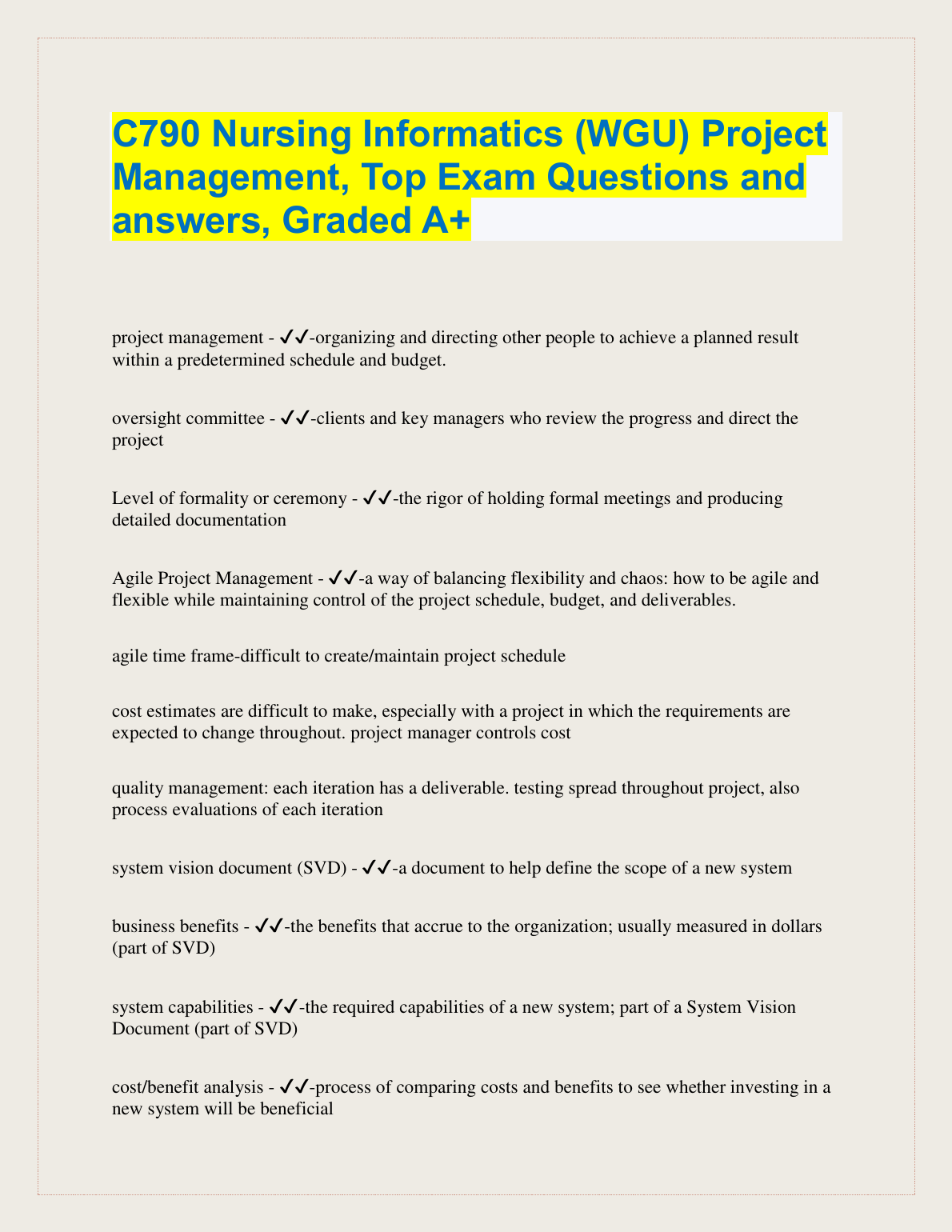 C790 Nursing Informatics Project Management Exam Q&A IMG-1