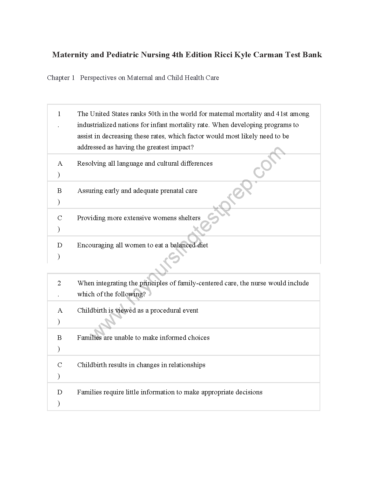 Ricci Maternity Nursing Test Bank 2026/27 NCLEX Prep IMG-1